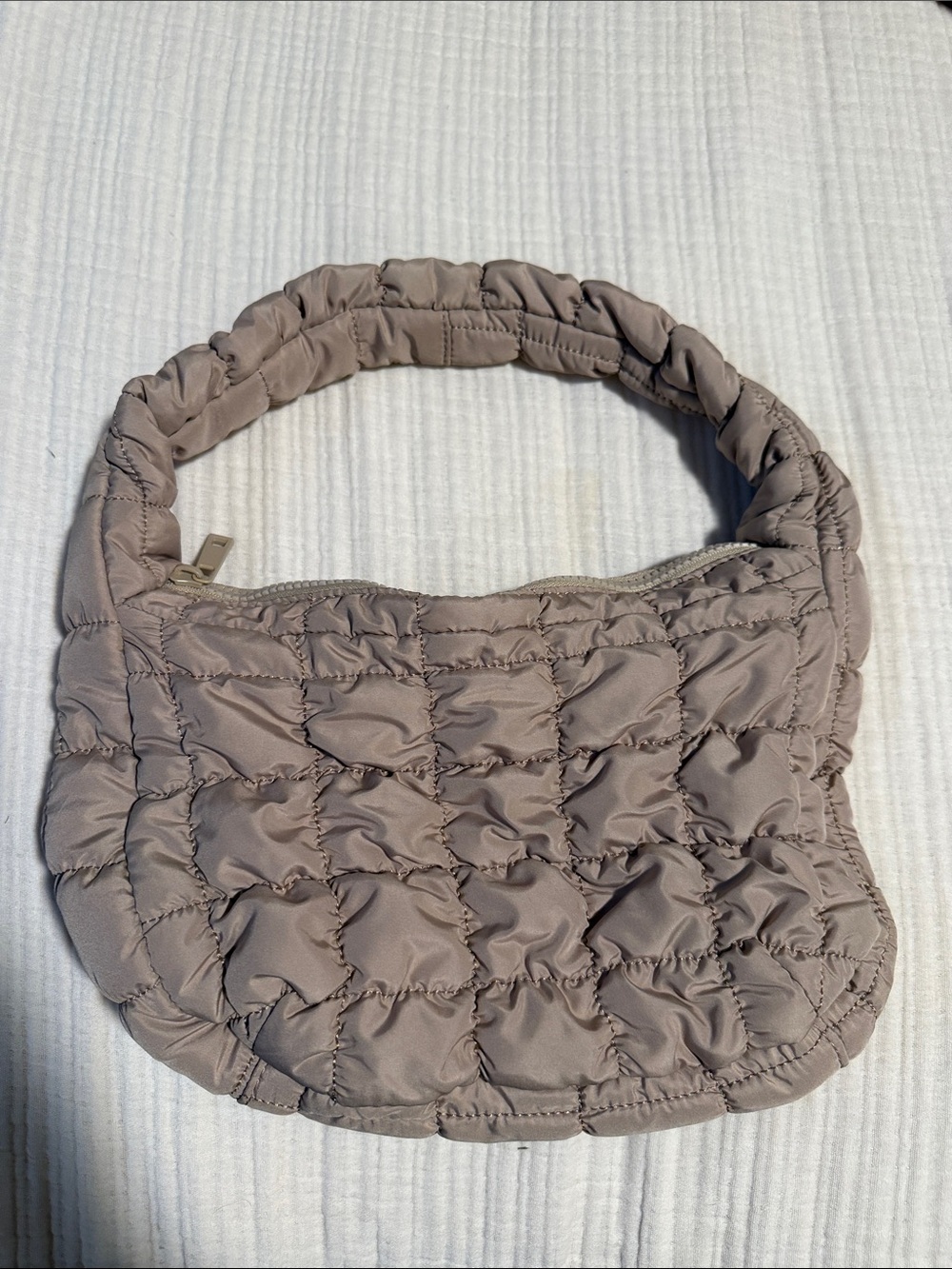 Do everything in love Quilted Taupe-Gray Shoulder Bag